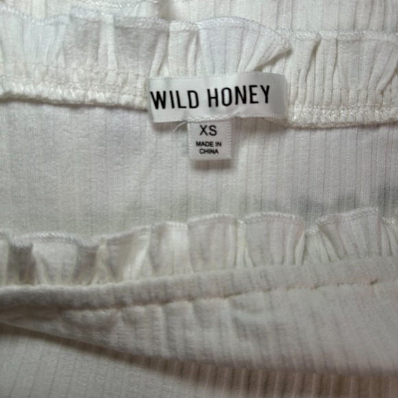Wild Honey White Ribbed Ruffle Tube Top XS Strapless Stretchy Crop - Picture 3 of 5